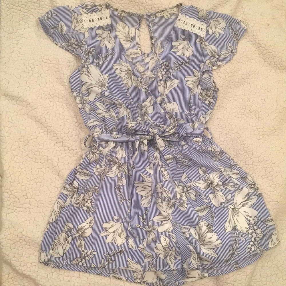 Haute Monde Floral Striped Tie Waist Romper